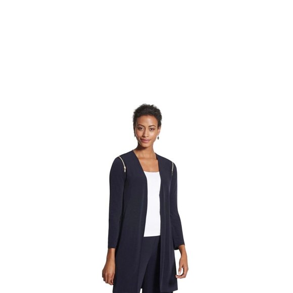 NWT Chico's Blue Ink Knit Kit Drama Zipper Long Sleeve Jacket - Size 2 12/14 - Picture 2 of 9